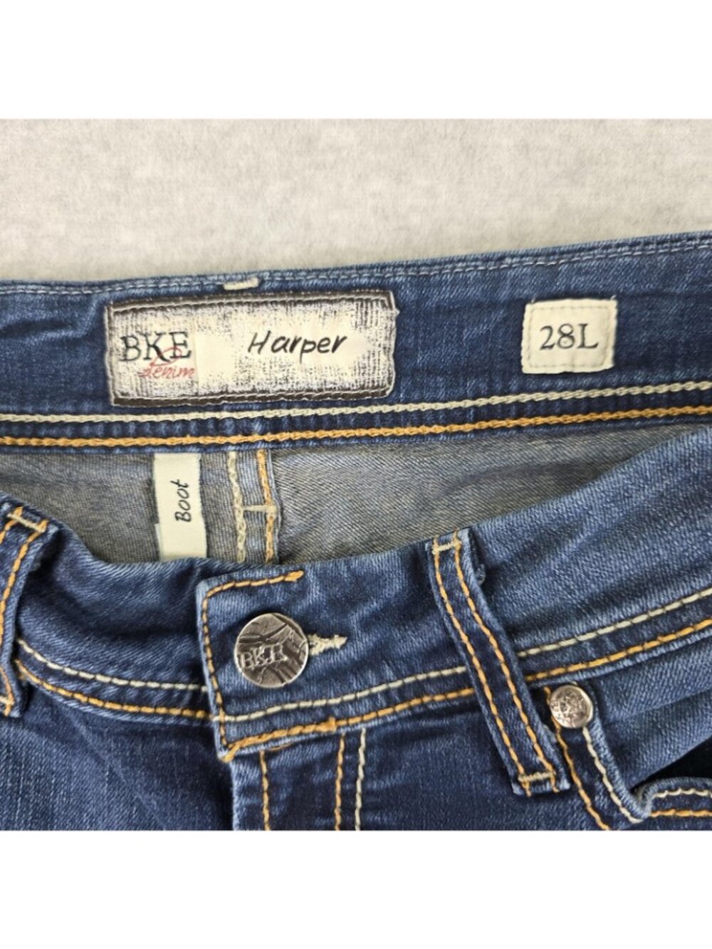 BKE Harper Bootcut Jeans Womens 28 Blue Stretch Denim Buckle Rhinestone Pocket - Picture 3 of 10